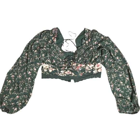 Altar'd State Tops - Altar’d State Forest Fairy Floral Puff Sleeve Crop Babydoll Blouse XS Coquette